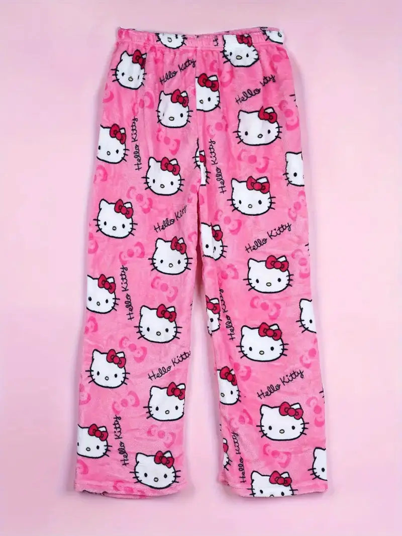 Flannel Character Print Pajama Pants – Warm Soft Lounge Sleep Pants for Women
