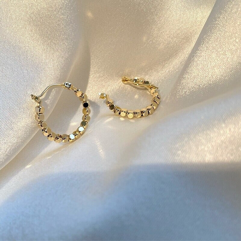 14K Gold Plated Hoop Earrings with Vintage Cube Charm for Women – Trendy Elegant Jewelry