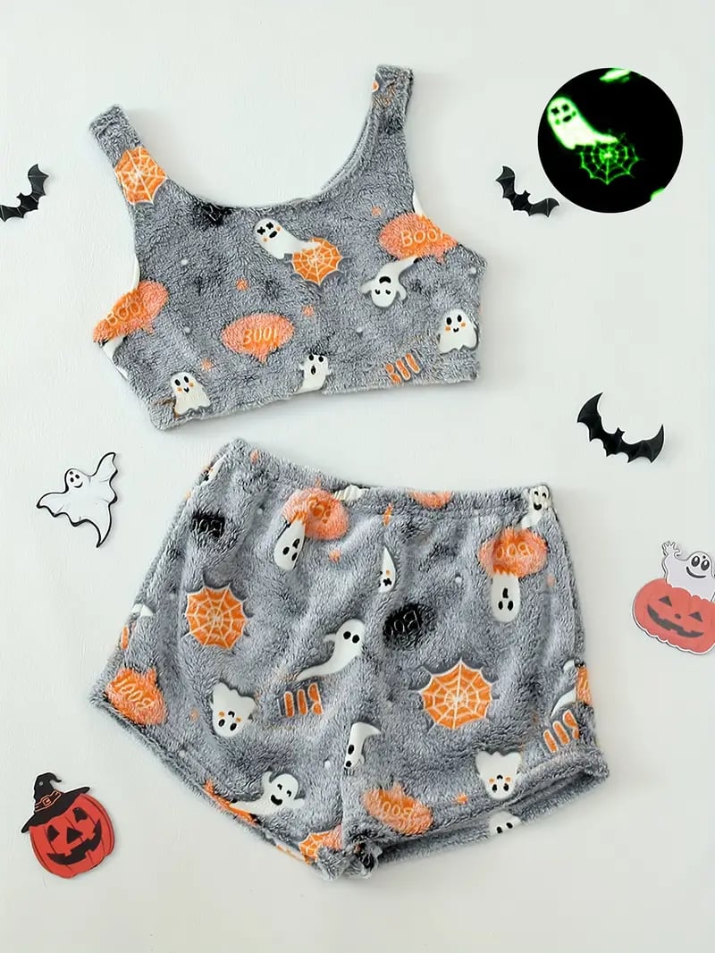 Glow in the Dark Halloween Pajamas – Cozy Festive Sleepwear Set for Women