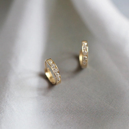 14K Gold Plated Sterling Silver Pave Hoop Earrings for Women – Minimalist Elegant Jewelry