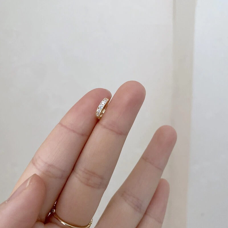 14K Gold Plated Sterling Silver Pave Hoop Earrings for Women – Minimalist Elegant Jewelry