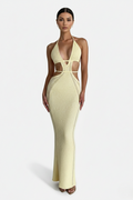 Crochet Cutout Halter Neck Backless Bodycon Maxi Dress 