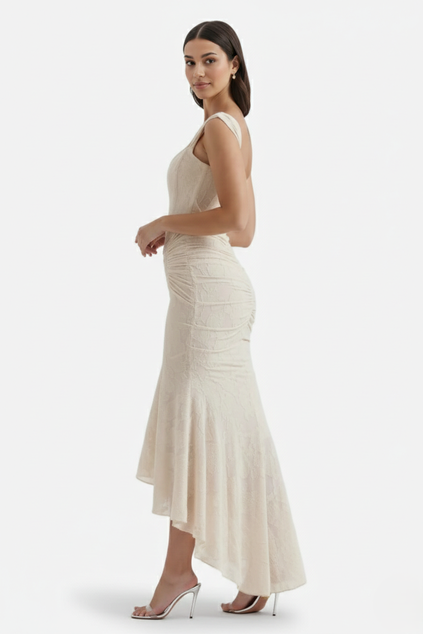 Corset Mermaid Maxi Dress Ruched Draped Wide Straps