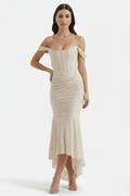 Corset Mermaid Maxi Dress Ruched Draped Wide Straps