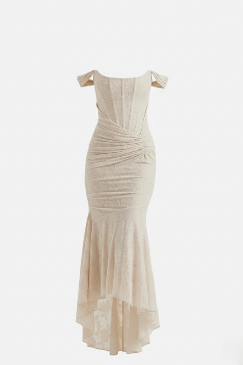 Corset Mermaid Maxi Dress Ruched Draped Wide Straps