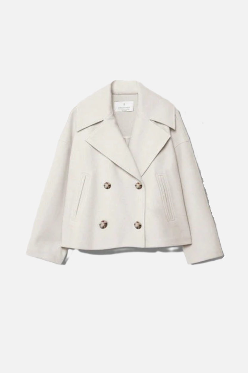 Cropped Double Breasted Blazer Jacket with Wide Lapel