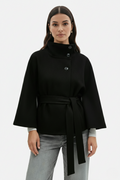 Belted Cape Coat High Neck Button Front