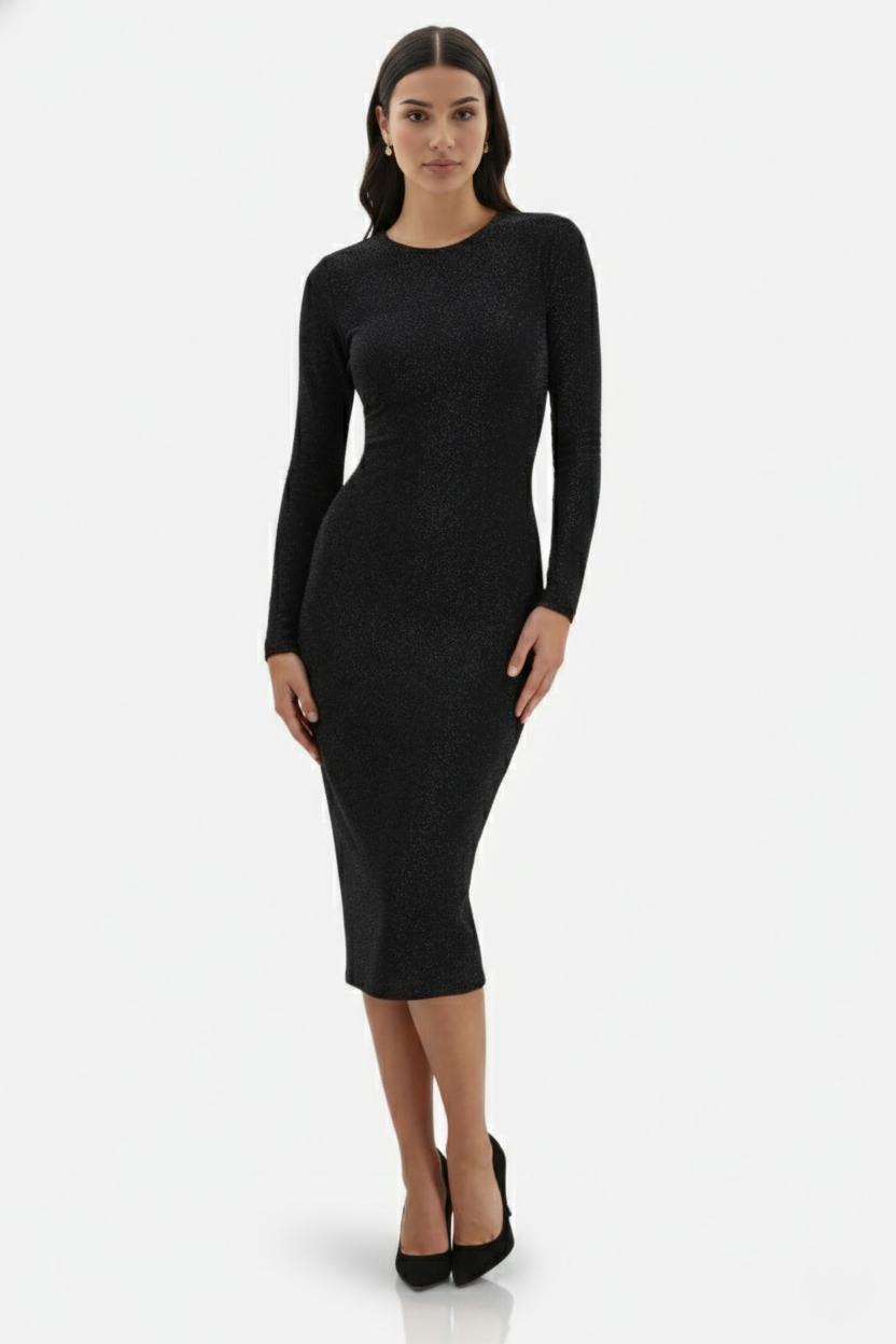 Glitter Long Sleeve Bodycon Midi Dress