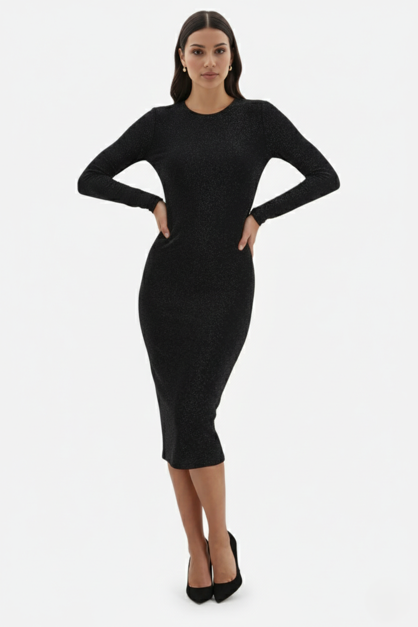 Glitter Long Sleeve Bodycon Midi Dress