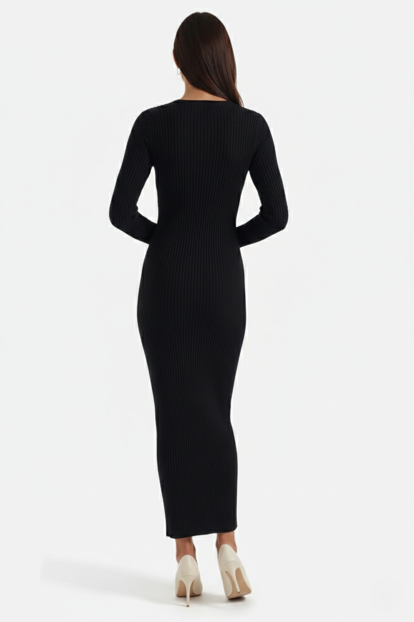 Bodycon Sweater Midi Dress Ribbed Knit Long Sleeve Crew Neck