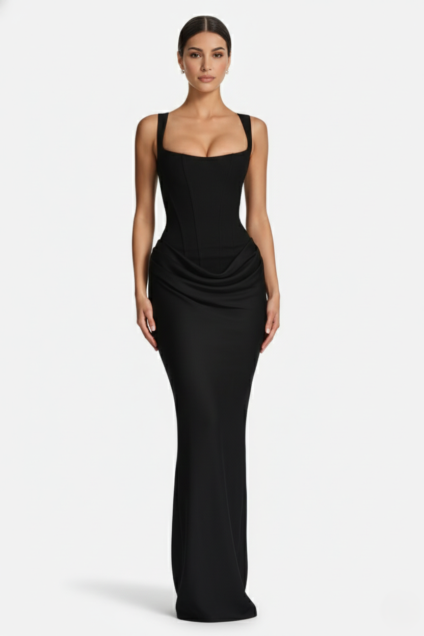 Bodycon Evening Dress With Draped Detail And Lace Up Back
