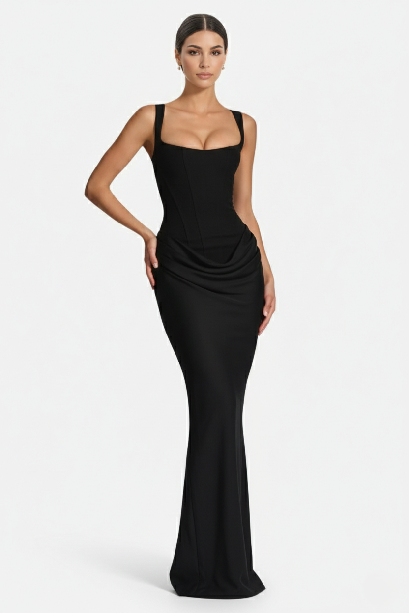 Bodycon Evening Dress With Draped Detail And Lace Up Back
