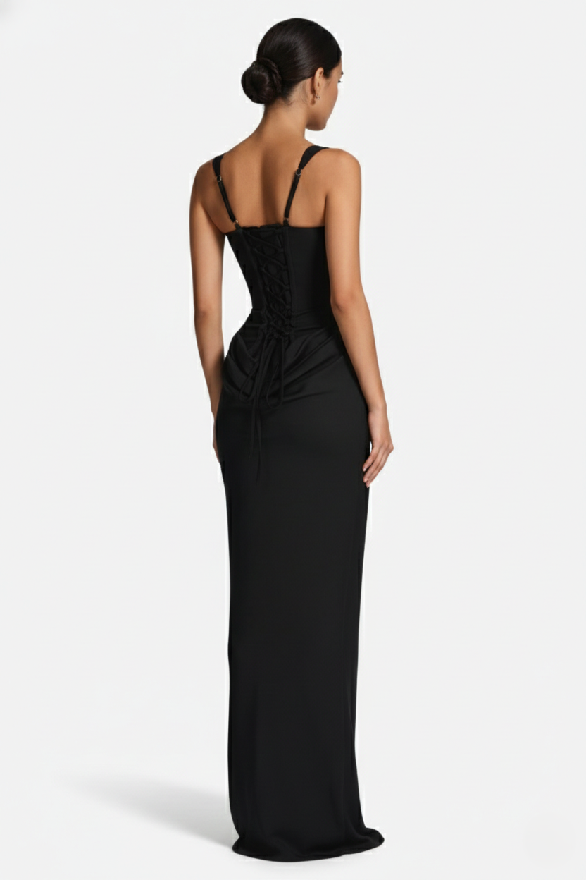 Bodycon Evening Dress With Draped Detail And Lace Up Back