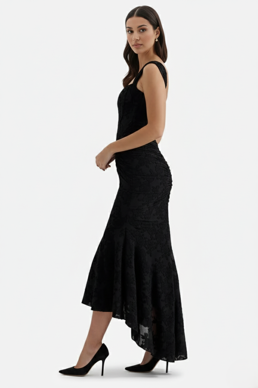 Corset Mermaid Maxi Dress Ruched Draped Wide Straps