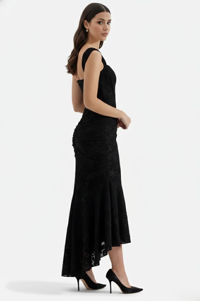 Corset Mermaid Maxi Dress Ruched Draped Wide Straps