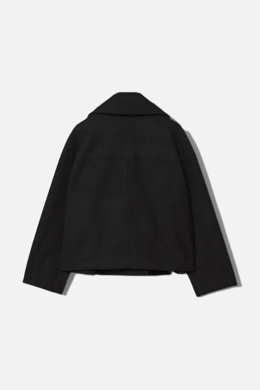 Cropped Double Breasted Blazer Jacket with Wide Lapel