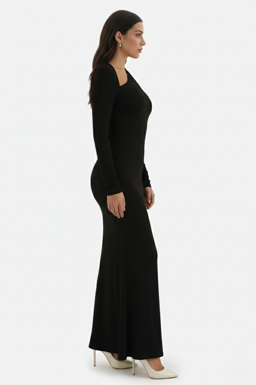 Bodycon Maxi Dress Asymmetric Cutout Long Sleeve
