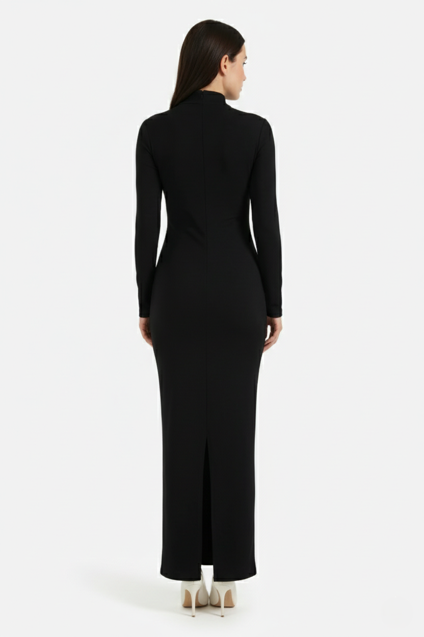 Bodycon Maxi Dress Asymmetric Cutout Long Sleeve