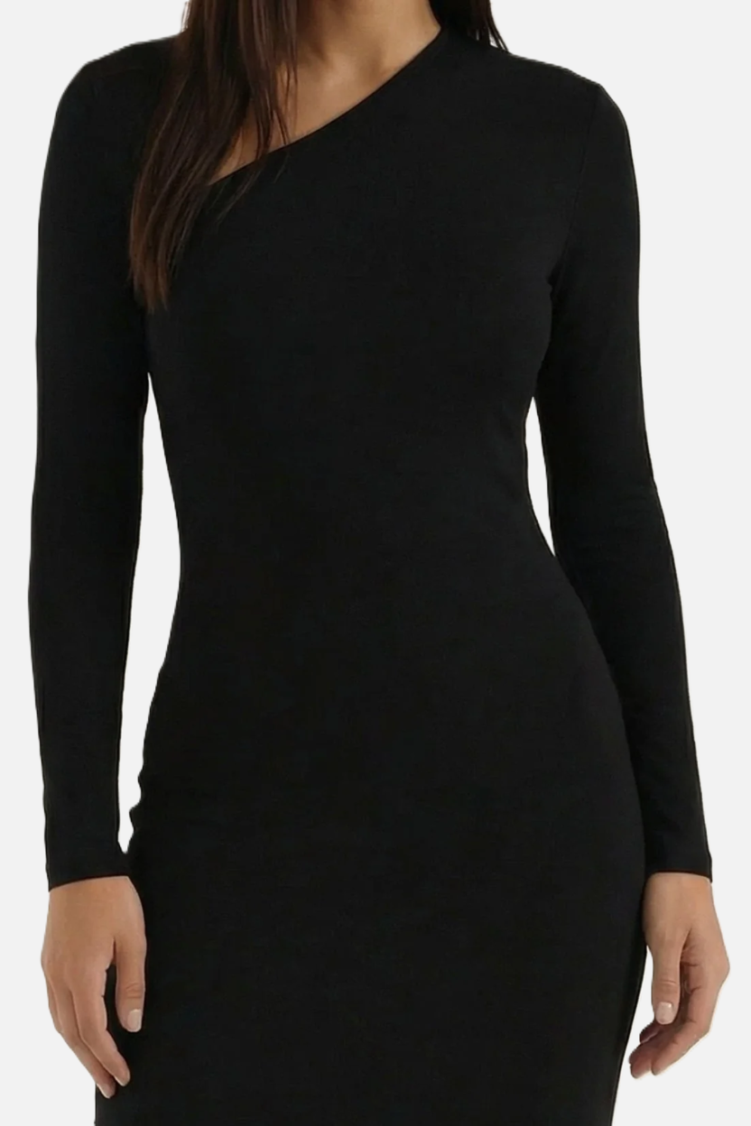 Bodycon Maxi Dress Asymmetric Cutout Long Sleeve
