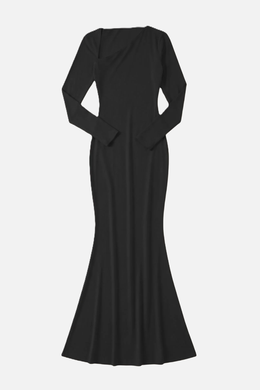 Bodycon Maxi Dress Asymmetric Cutout Long Sleeve