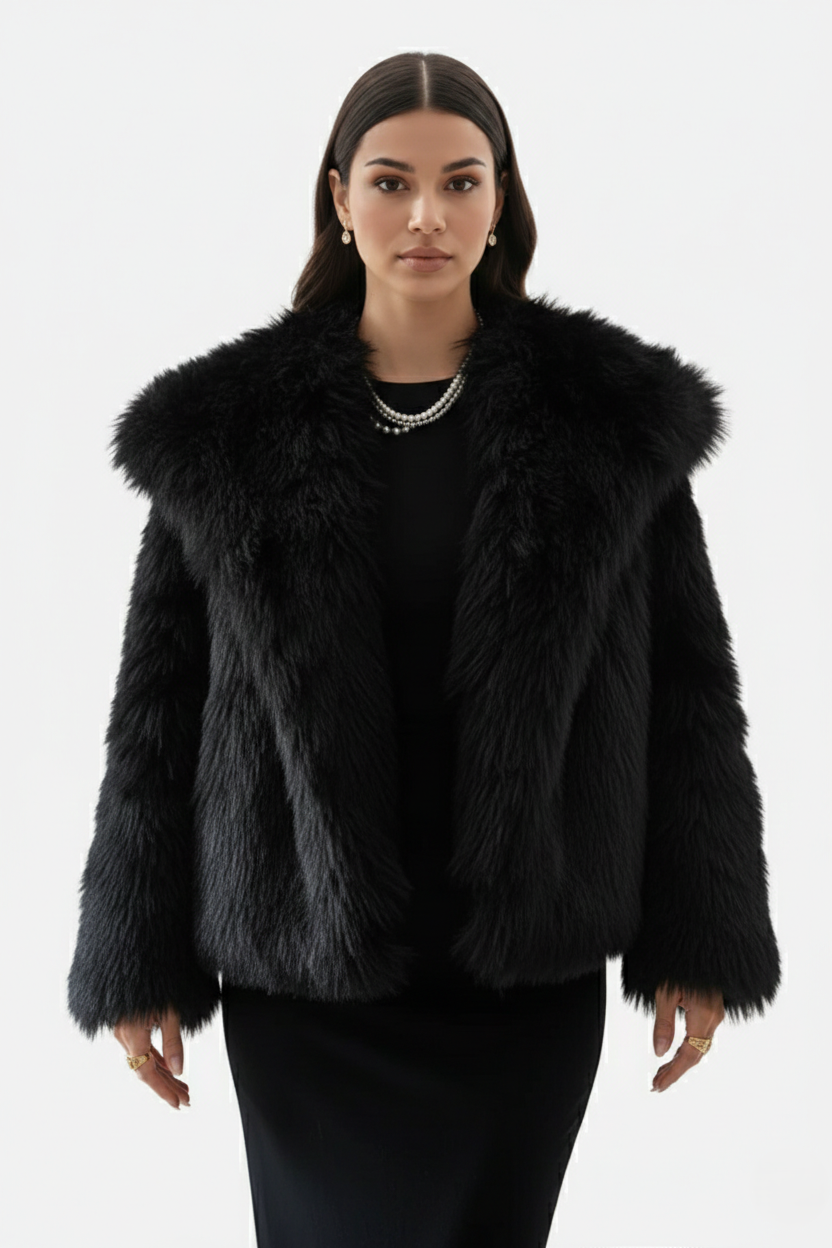 Faux Fur Jacket Women Shawl Collar Plush Short Jacket