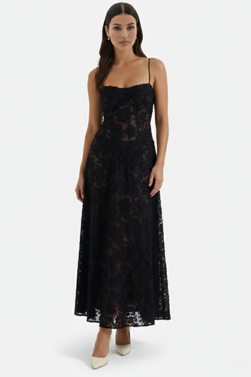 Floral Slip Maxi Dress with Lace-Up Back