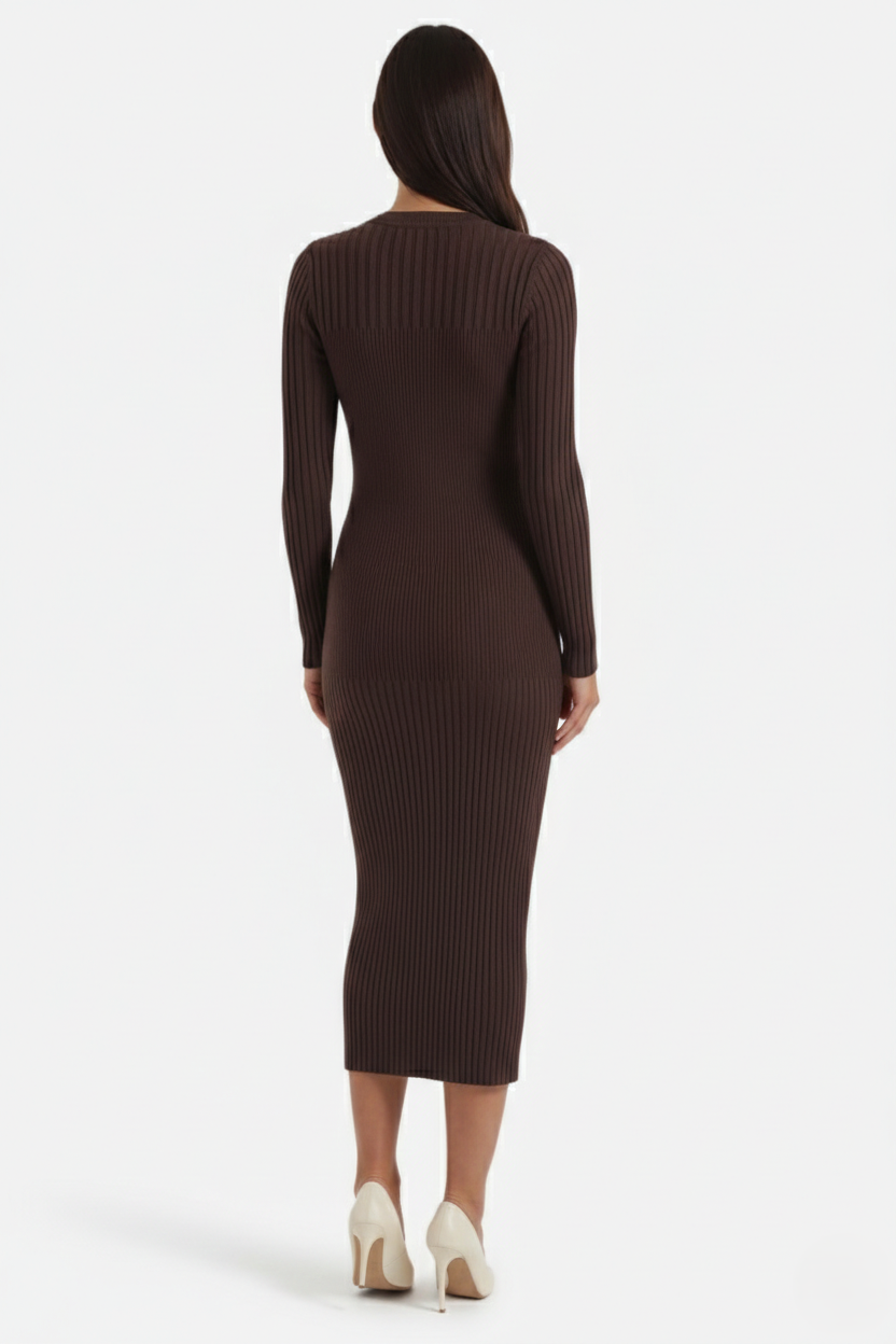 Bodycon Sweater Midi Dress Ribbed Knit Long Sleeve Crew Neck