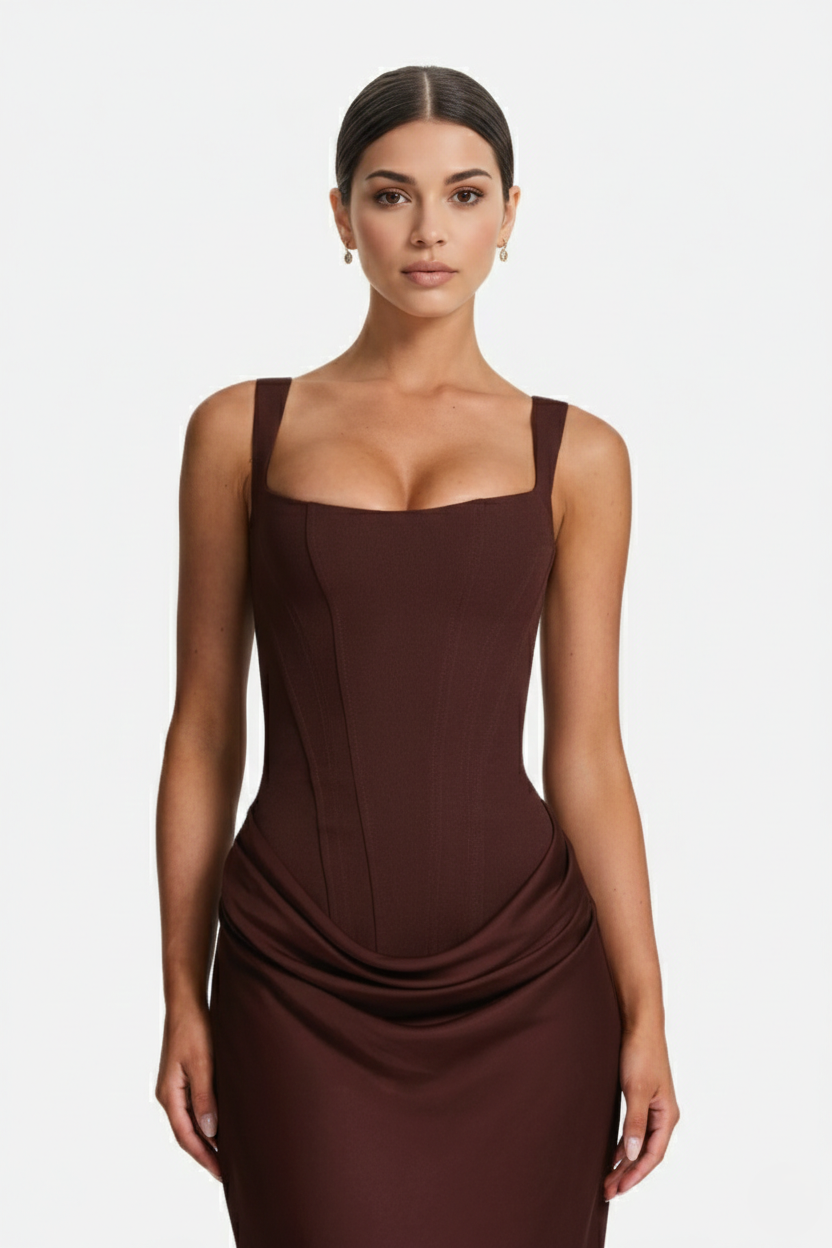 Bodycon Evening Dress With Draped Detail And Lace Up Back