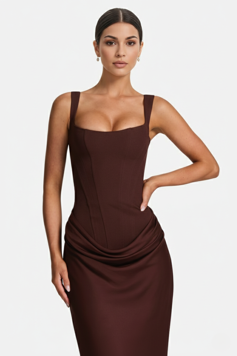 Bodycon Evening Dress With Draped Detail And Lace Up Back