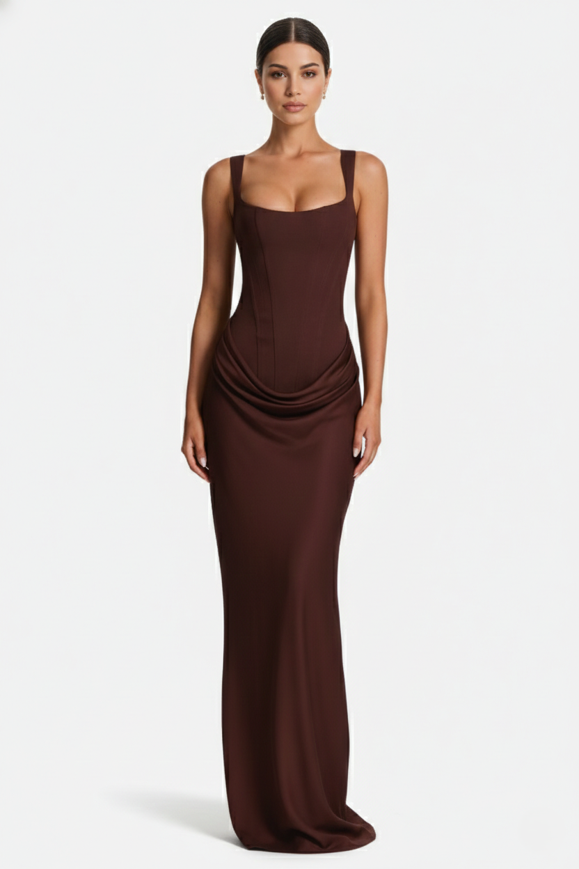 Bodycon Evening Dress With Draped Detail And Lace Up Back