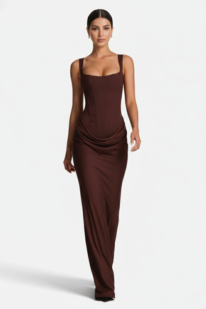 Bodycon Evening Dress With Draped Detail And Lace Up Back