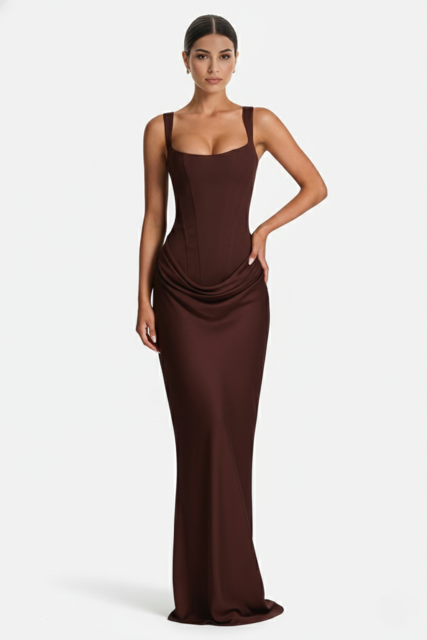 Bodycon Evening Dress With Draped Detail And Lace Up Back