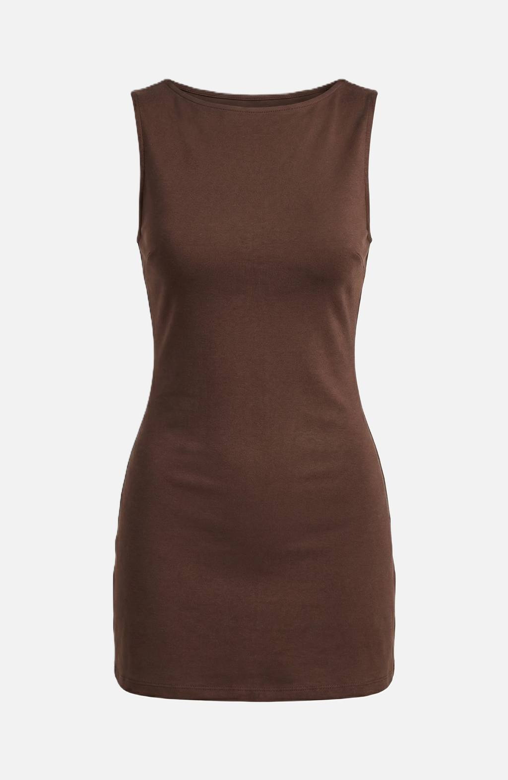 Bodycon Mini Dress Boat Neck Sleeveless Ribbed Knit Basic Stretch