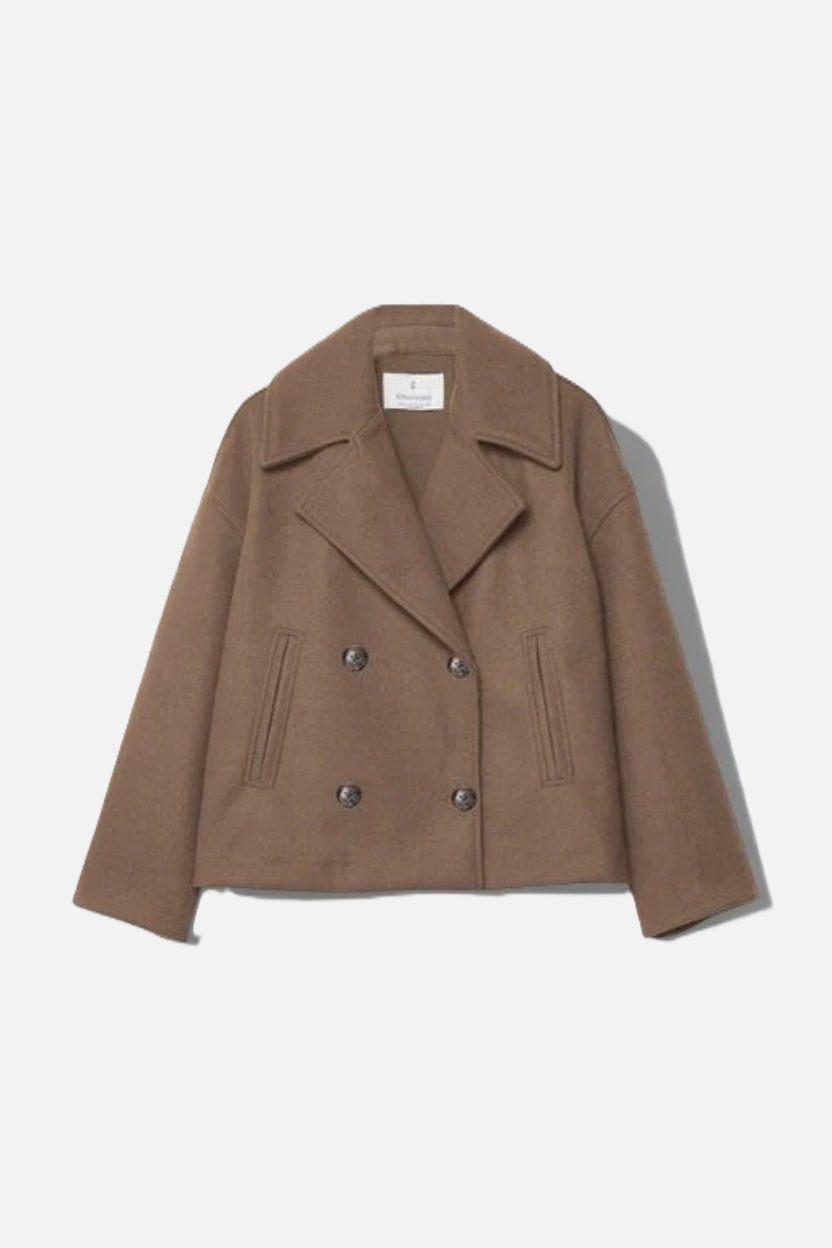 Cropped Double Breasted Blazer Jacket with Wide Lapel