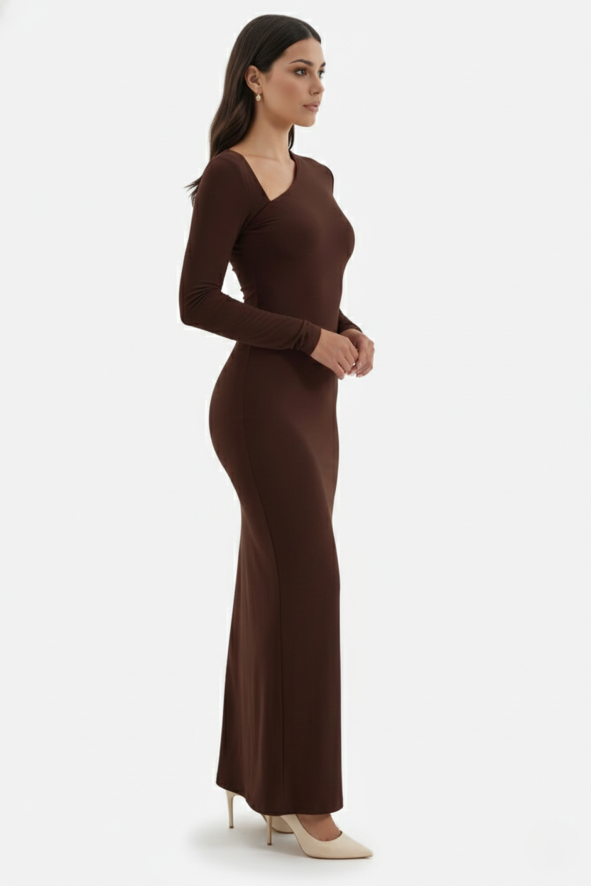 Bodycon Maxi Dress Asymmetric Cutout Long Sleeve
