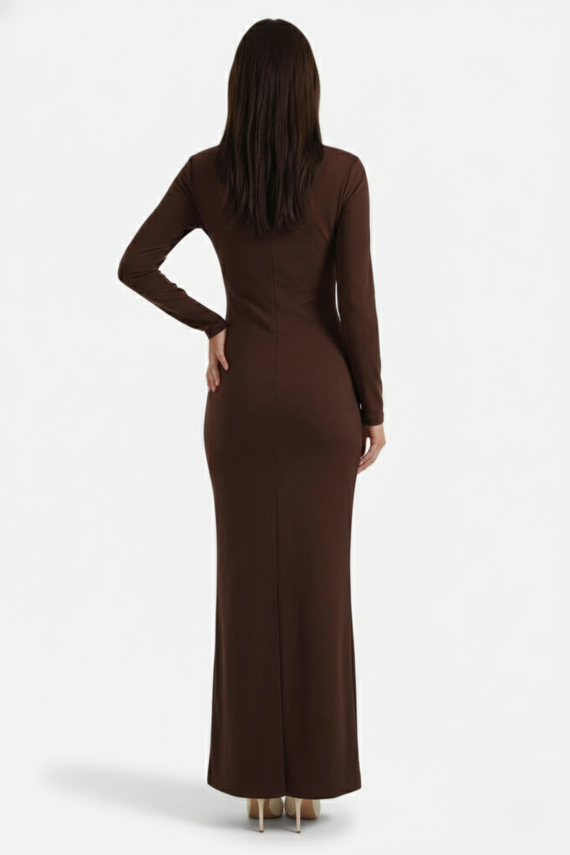 Bodycon Maxi Dress Asymmetric Cutout Long Sleeve