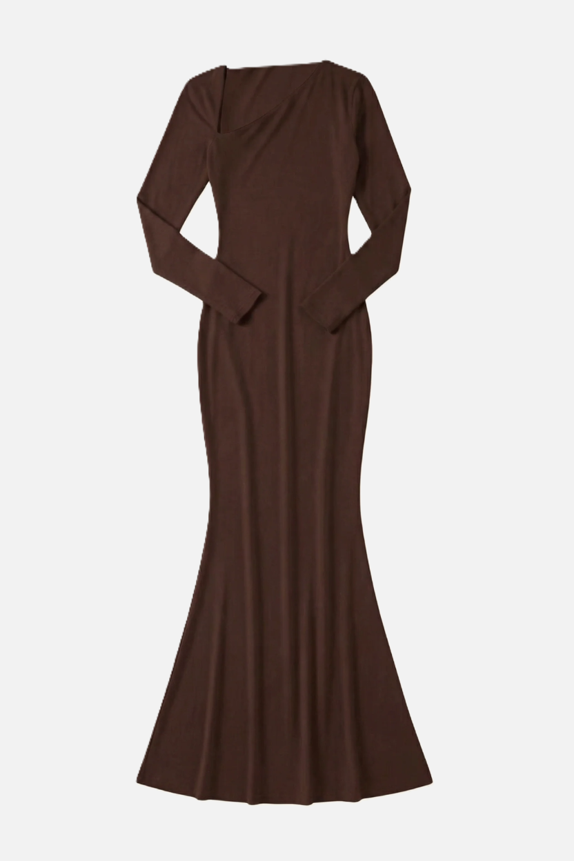 Bodycon Maxi Dress Asymmetric Cutout Long Sleeve