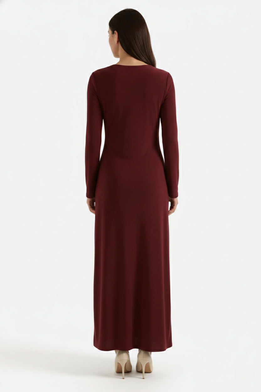 Evening Dress Ruched Waist Long Sleeve with Hardware Detail