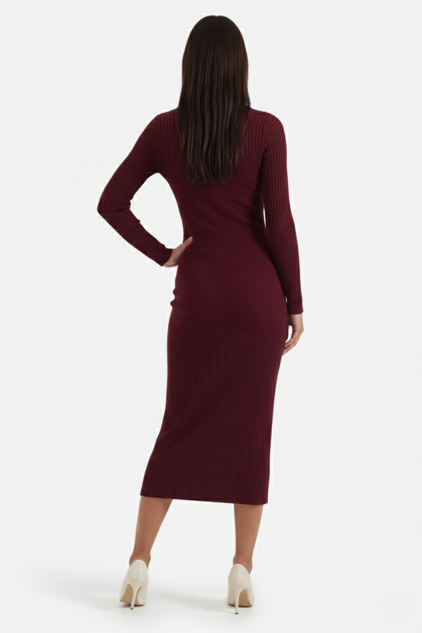 Bodycon Sweater Midi Dress Ribbed Knit Long Sleeve Crew Neck