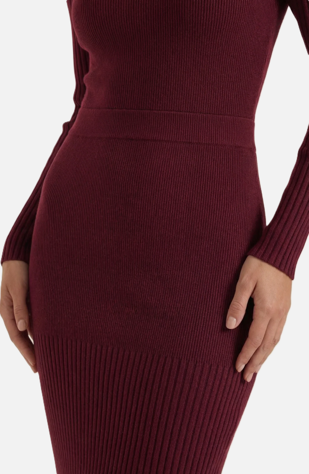 Bodycon Sweater Midi Dress Ribbed Knit Long Sleeve Crew Neck