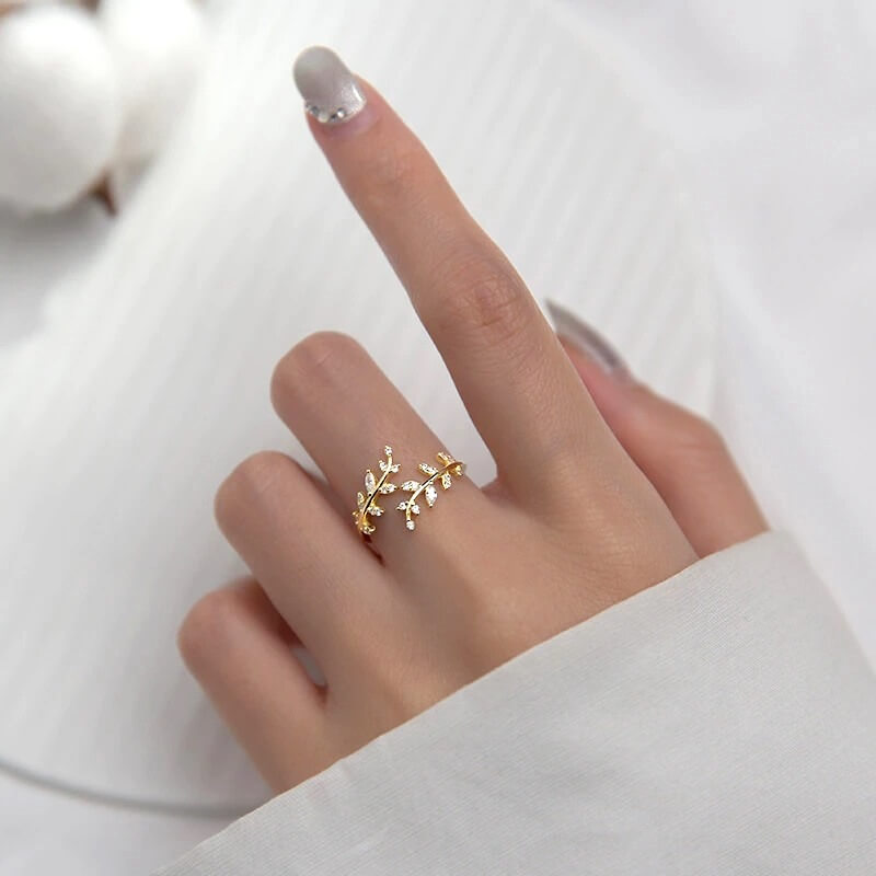 Adjustable Sterling Silver Leaf Ring for Women – Gold or Silver Polished Minimalist Jewelry