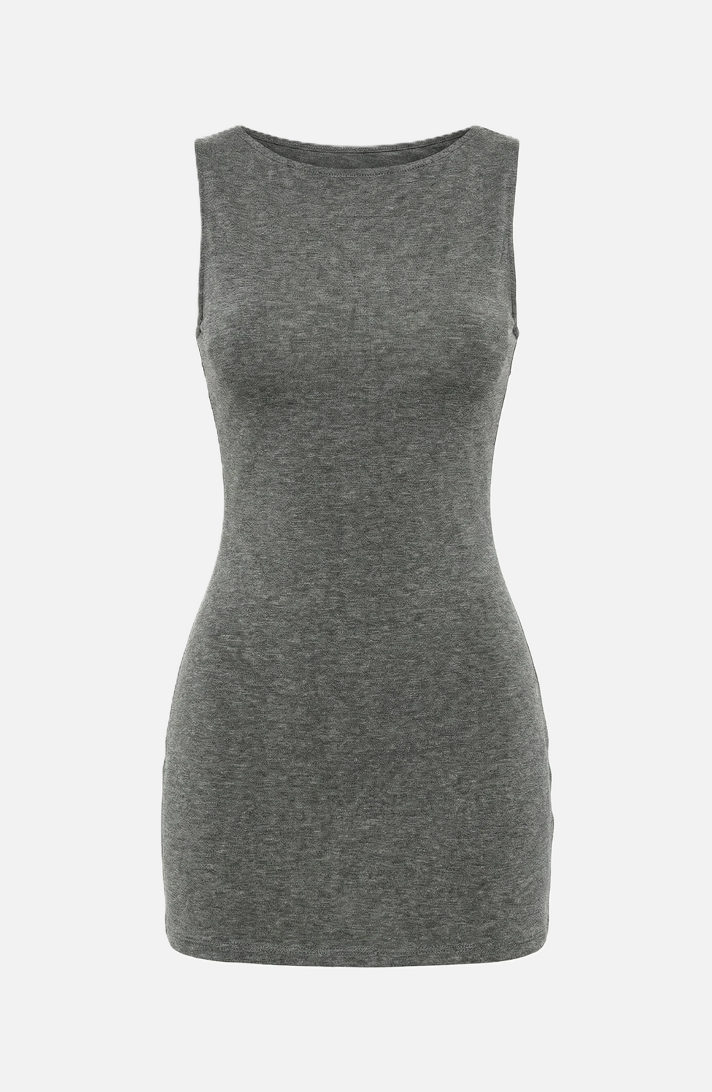 Bodycon Mini Dress Boat Neck Sleeveless Ribbed Knit Basic Stretch