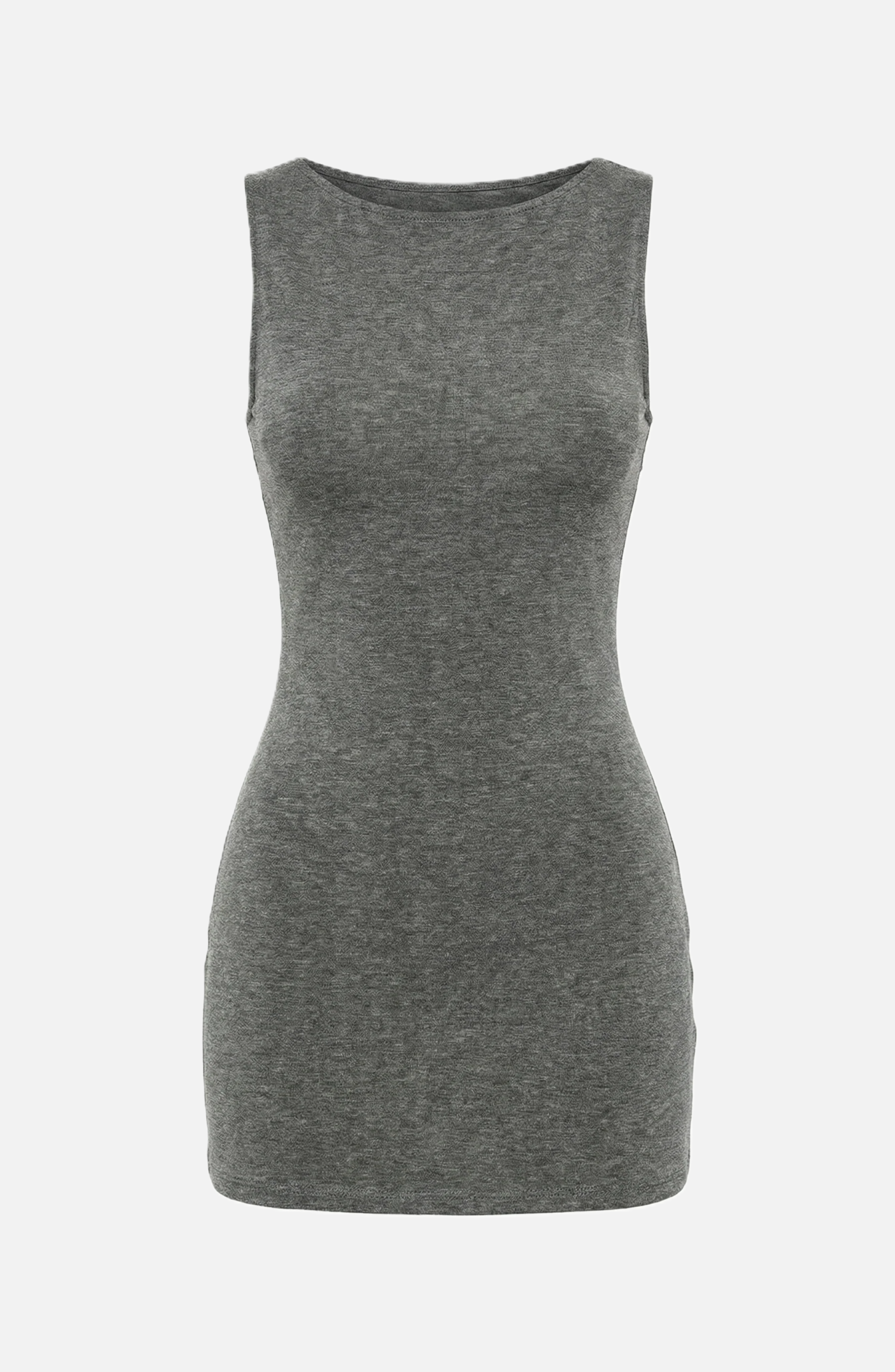 Bodycon Mini Dress Boat Neck Sleeveless Ribbed Knit Basic Stretch
