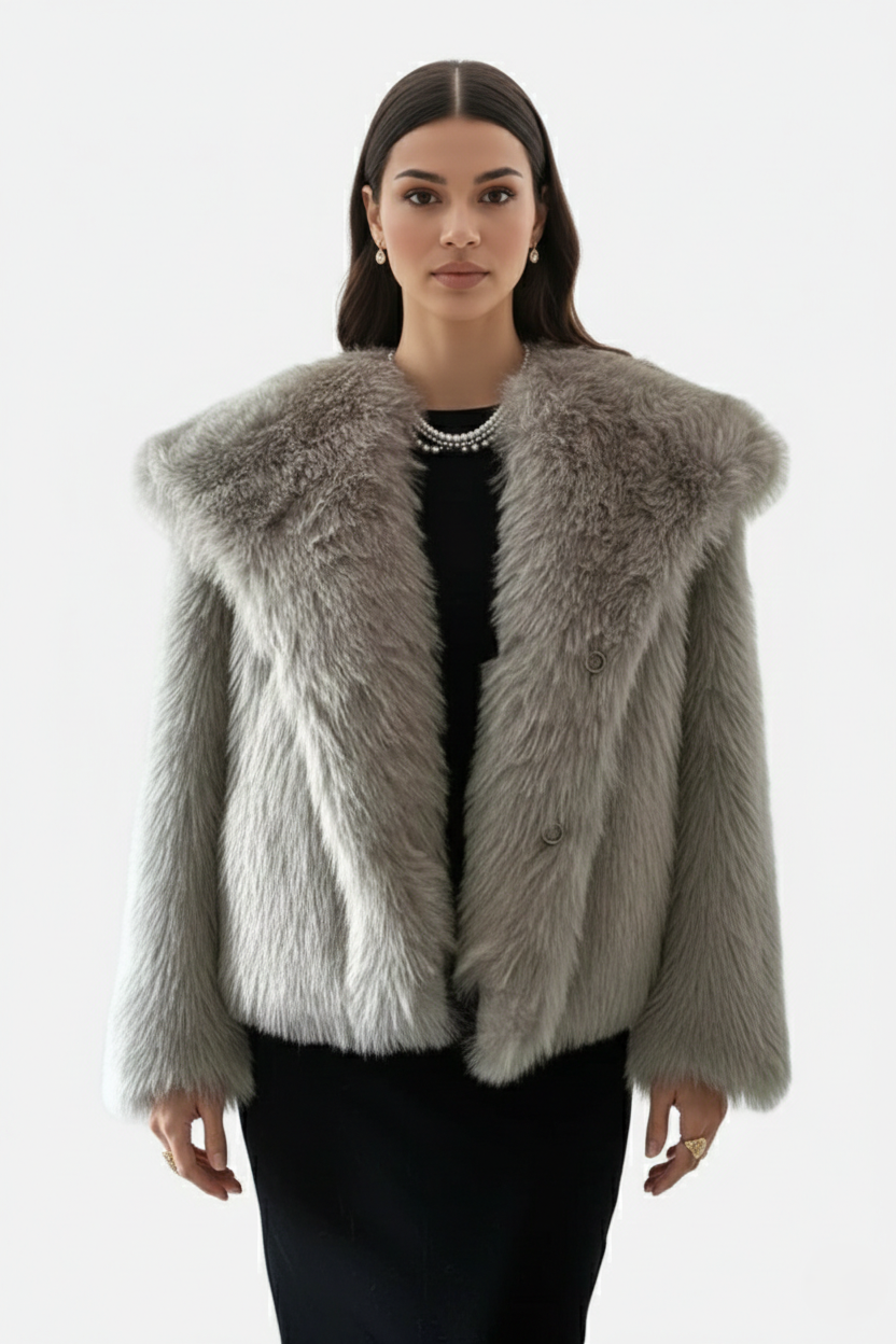 Faux Fur Jacket Women Shawl Collar Plush Short Jacket