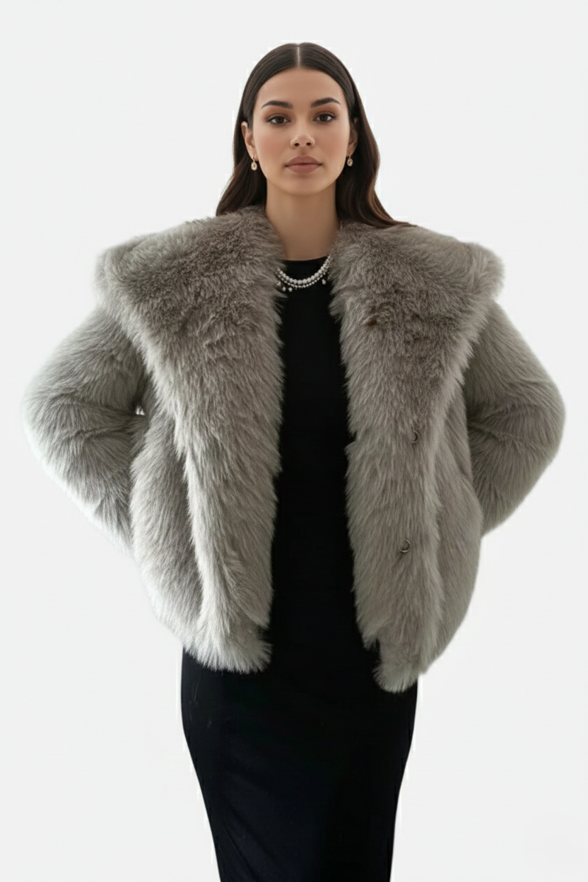 Faux Fur Jacket Women Shawl Collar Plush Short Jacket