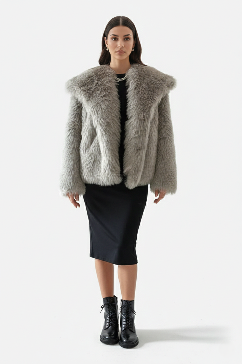 Faux Fur Jacket Women Shawl Collar Plush Short Jacket