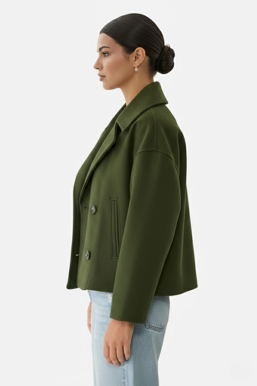 Cropped Double Breasted Blazer Jacket with Wide Lapel