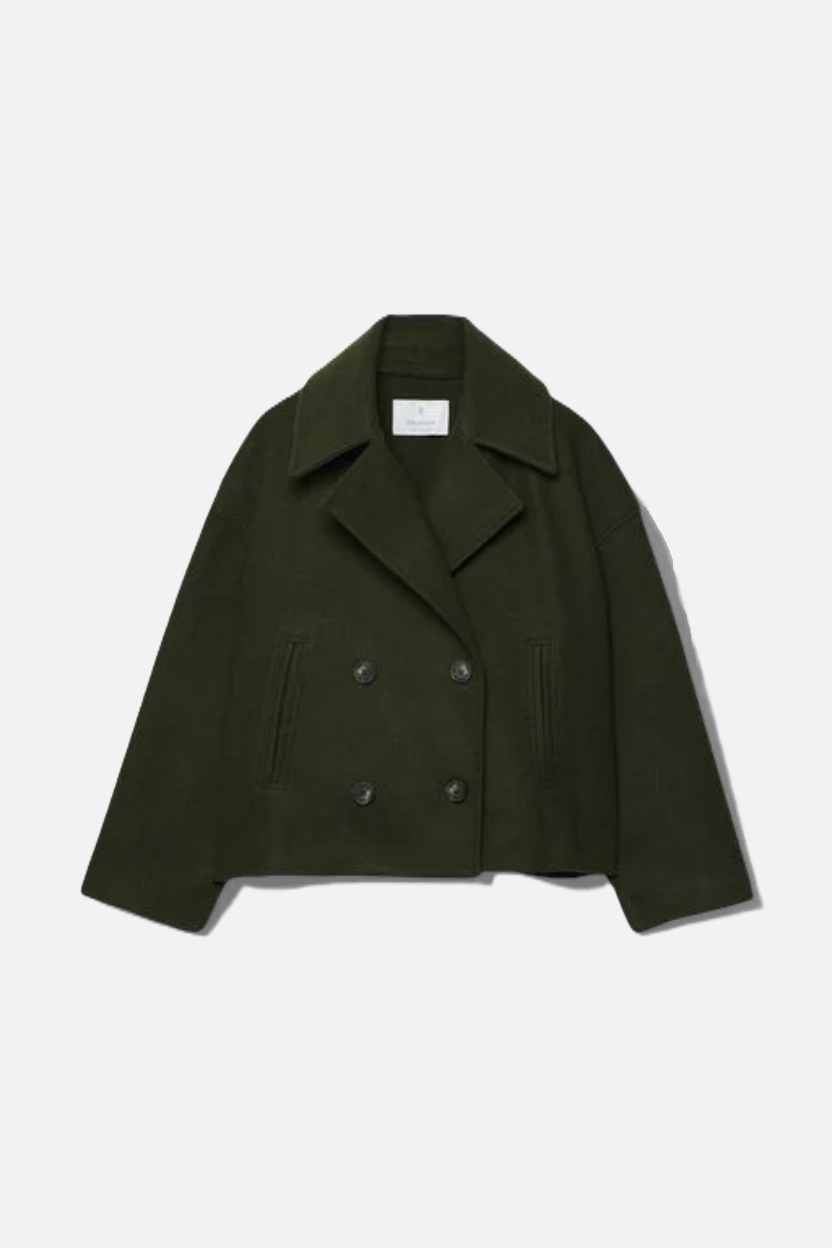 Cropped Double Breasted Blazer Jacket with Wide Lapel