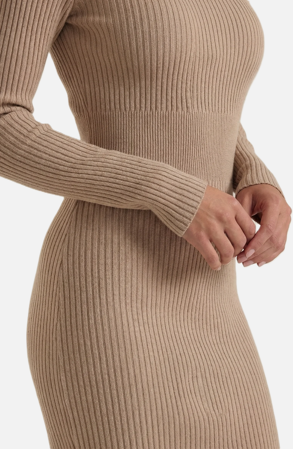 Bodycon Sweater Midi Dress Ribbed Knit Long Sleeve Crew Neck