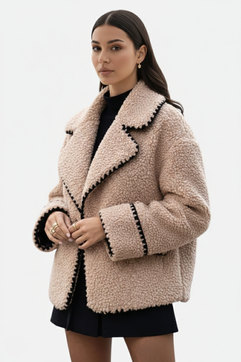 Faux Fur Sherpa Fleece Double Breasted Jacket Notched Lapel